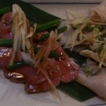 大阪豚カルビ 川ばた屋 - 愛盛り？ハツとミノのたたき刺し盛り合わせ