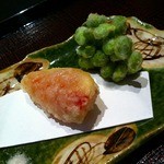 くろぎ - 旬のイチジク、枝豆の天ぷら2013.6