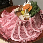 一心 - しゃぶしゃぶ松コース（6,480円）　お肉と野菜3人前