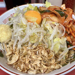 ラーメン二郎 - ラーメン（850円）＋汁なし（100円）＋SUPERキムチ（100円）、ニンニク・ショウガ