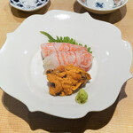 東麻布 天本 - ぶどう海老、宮崎さぶろううに