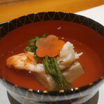 日本料理 幸庵 - 車海老炙りと蕗の薹豆腐の椀物アップ