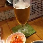 やくみや - 生ビール、お通し