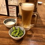 Yakitombyakko - 「生ビールジョッキ」(500円)とお通し