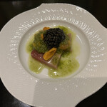 齋華 - 本鮪　雲丹のカルパッチョ　キャビア　山椒のソース　アクセントに生くらげ