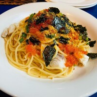 オッティモ・シーフード・ガーデン 新宿店 - 白身魚・トビ子・焼き海苔・カラスミのスパゲッティ