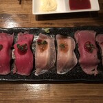 焼き鳥食べ放題居酒屋 鳥物語 - 肉のお寿司は贅沢ですね！