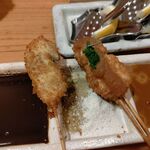 串かつ料理 活 - ●夕食。中瓶B 583X2+白ﾜｲﾝ2927+串揚げ おまかせ串32本(9154)+ｾｯﾄ(ｻﾗﾀﾞ+ﾃﾞｻﾞｰﾄ)418=13,663円