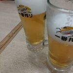 wadainingushirokujichuu - ●ﾗﾝﾁ・単品。生小ﾋﾞｰﾙ ﾊｯﾋﾟｰﾜｰ 280X3+撮唐揚げ3個280+ﾌﾗｲﾄﾞﾎﾟﾃﾄ280=1400円