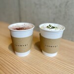 tsumugi cafe - ピスタチオのチョコミルク(￥650)、ピスタチオラテ(￥700)