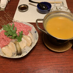 濱喜久 - アワビと牛肉のウニしゃぶ