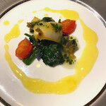 和フレンチバル村塾 屋根裏 別邸 - 蝦夷鮑のロースト　サフランとあおさ海苔のソース