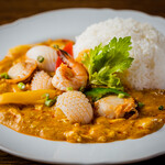 Seafood and vegetable egg curry (with rice)
