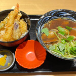 Sobaya Tentoro - ミニ天丼と、アサリ蕎麦1380円
