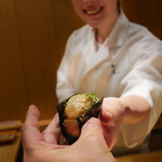 鮨 あらい - ほたて,フェンネル粒マスタード海苔巻き