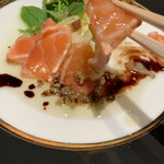 日本料理 水簾 - サーモンの炙り 柚子胡椒のドレッシング
