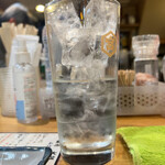 立ち飲み大松 - グラスに注ぐと、この量です。