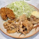 とんかつ三太 - 豚しょうが焼、カキフライ付き