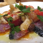 リストランテ ネグラマーロ - 三重産 活サバのマリネ フレッシュトマトとエビのソース サンレモ風
      