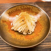 料理屋まえかわ - 百合根のモンブラン　燻製うずら卵と車海老とつぶ貝