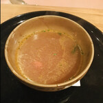 リストランテ ピノキオ - サービスのズッパ♪ クエと蓮根のエキスがいっぱい！セロリの香りもふわりと〜　byまみこまみこ