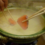 いろり庵 - お湯にサッとくぐらせて