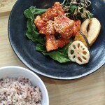 Sweet and spicy yangnyeom chicken (Korean spicy chicken) with drink of your choice