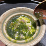 薪鳥新神戸 - 青さのりの茶碗蒸し 古代米