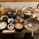 Gansou Wajima Taimeshi Gansui - 天然養殖食べ比べ、鯛のしゃぶしゃぶ、鯛せんざんき、鯛皮ポン酢、みかんビール