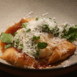 IZA - ポルチーニ茸と半熟卵 イベリコサラミソースアップ