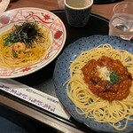 洋麺屋 五右衛門 - 「五右衛門電灯のミートソース」＋「紅ズワイガニ海老と本からすみのアーリオオーリオペペロンチーノ」_2023年2月