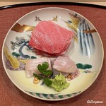 御料理 寺沢 - 大間産天然本鮪のトロに寒鮃と縁側