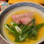 馳走 啐啄一十  - ⑩高森和牛イチボしだれ、真昆布&4種(いりこ、鰹節、鯖節、あご節)の節の出汁しゃぶ
      口腔内で瞬時で旨みの華が咲き誇り、桜が散る様にサッと消え去る
      硬度8.5の超々軟水、全くアクが出ない！驚愕！