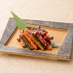Grilled squid and cucumber kimchi