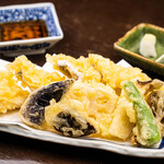 Seasonal vegetables and conger eel tempura