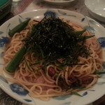 Itarian Kafe Bemu - ほたるイカと小海老とオクラの和風柚子こしょうスパゲティー(1280円)