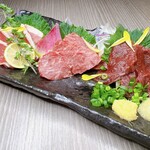 Assortment of three types of horse sashimi