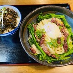 自家製うどん もりた - ホタルイカと菜の花の醤油うどん＆高菜ご飯