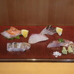 こころや - 太刀魚炙り、真鯛、鰺、金目鯛炙り、寒メジナ炙り