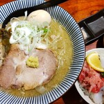 Yaki Miso Ramen Yadoya - 味玉味噌 1000円、スポット限定飯 600円、この日の限定飯は北海道産「活水ダコ」と「本マグロカマトロ」になります