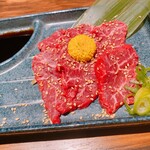 Honkaku Yakiniku Haramichan - ハラミ刺し　生姜かわさびつけて甘醤油にちょん漬け