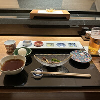 てんぷら膳 - 前菜は、ホタルイカと菜の花の和物です