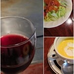 ステーキハウス松波 - ランチ スープとサラダとワイン