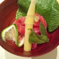 和牛懐石 但馬屋 梅田 - 2013年6月訪問　もも肉の塩ユッケかぼす風味