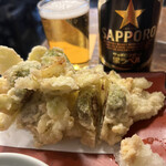 泰明庵 - 1人だと多い、大きなふきのとうのの天ぷら4個はお塩じゃなく、天つゆでいただきましたぁ～