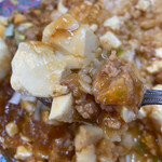 中華料理 喜楽 - 万人ウケする微かなるピリ辛
            ナメらか砕き絹豆腐.ゴロゴロッと入った挽肉塊