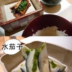 みえ田 - 天然鰻、土鍋ご飯、水ナスの漬物。