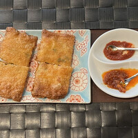 家寶 跳龍門 - 黄ニラ入り湯葉の煎り焼き　海老と黄ニラが湯葉のパリパリで美味しい　ここの点心は本当に美味しい❗️