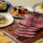 All-you-can-eat roast beef and pasta "Spring Taste Lunch Order Buffet" available only on Saturdays, Sundays, and Holidays