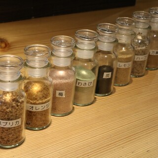 A variety of homemade salts that can only be tasted at our store! Serve with salt that matches the dish!